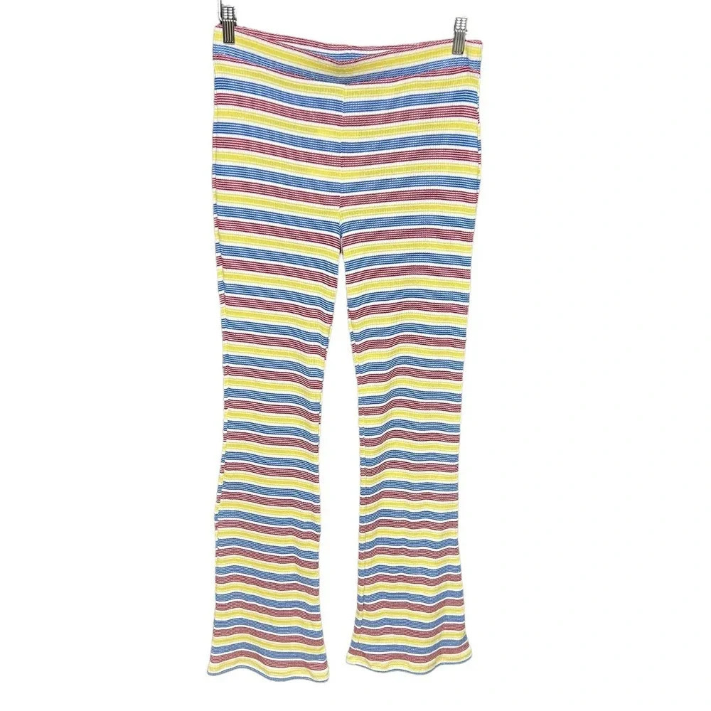 Zara Rib Texture Striped Pull‎ On Flared Bell Bottom Pants Multicolor Size Large